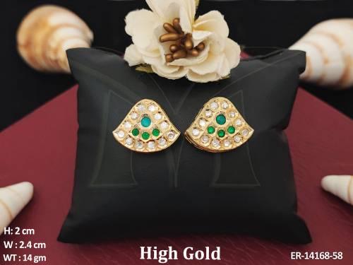 Kundan Jewelry High Gold Polish Fancy Party Wear Kundan Stud Earrings 