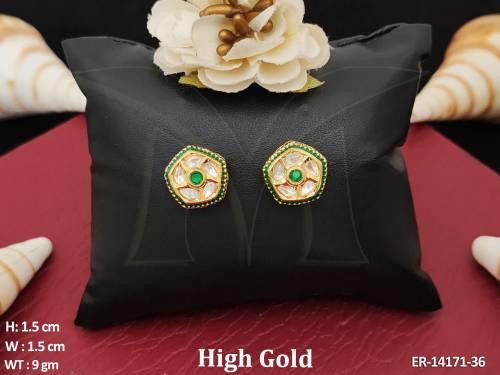 High Gold Polisjh Kundan Jewelry Fancy Party Wear Kundan Stud Earrings 