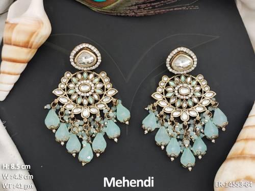 Mehendi Polish Kundan Jewellery Beautiful Full Stone Kundan Earring Set  
