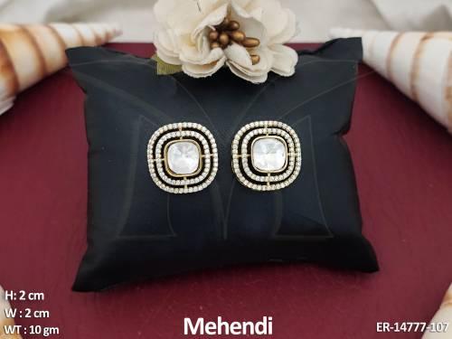 Kundan Jewellery Fashionable Mehendi Polish Kundan Earrings