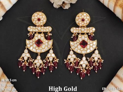 Kundan Jewellery Unique Design High Gold Polish Beautiful Full Stone Kundan Earrings 