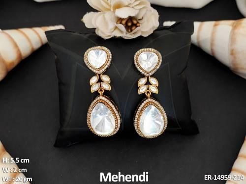 Kundan Jewellery Mehendi Polish Beautiful Full Stone Long Earrings 