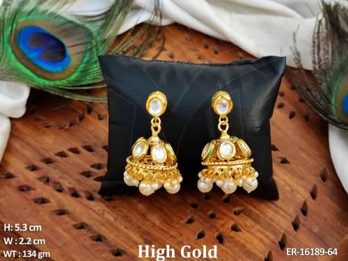 kundan-jewellery-high-gold-polish-clustered-pearl-party-wear-earrings-