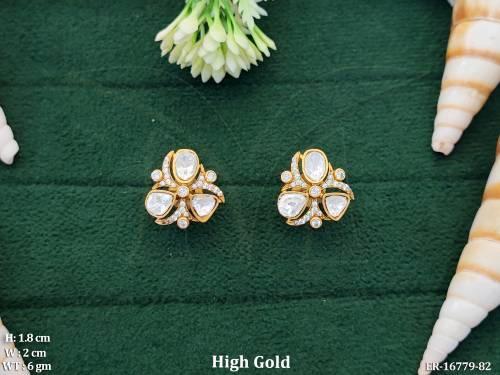 Kundan Design  High Gold Polish  Tops Party Wear Earrings   