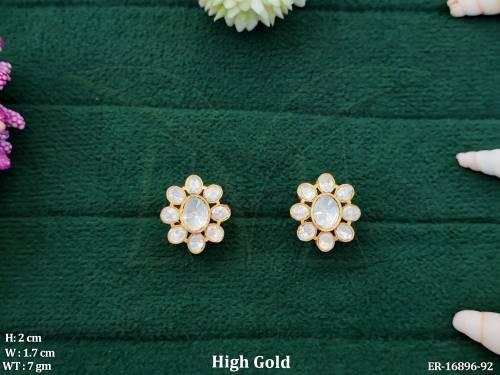Kundan  High Gold Polish  Full Stone Party Wear Earrings   