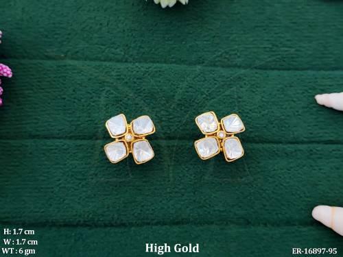 Beautiful High Gold Polish Fancy Designer Full Stone Earrings  