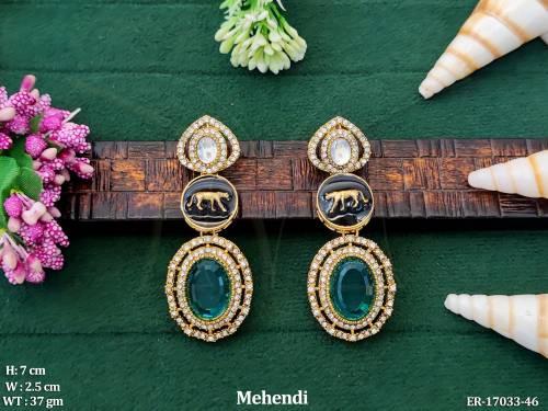 Beautiful Kundan Designer Mehendi Polish Party Wear Earrings  