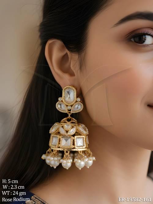 Traditional Kundan Jhumka Earrings with Pearl Drops