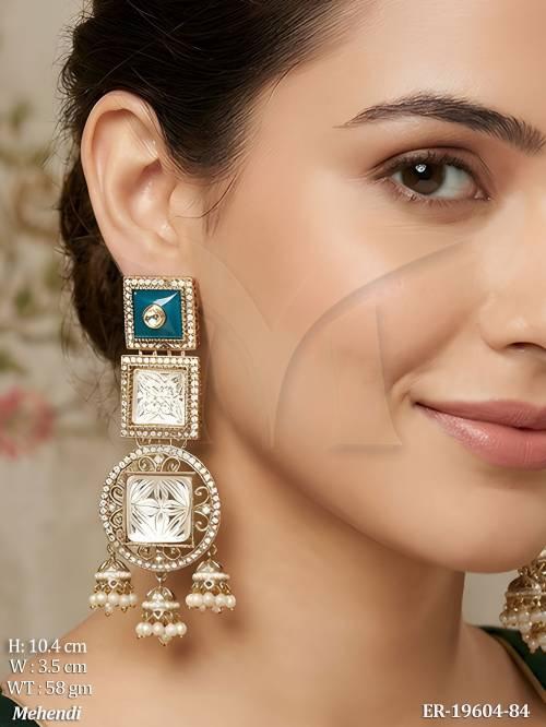 Kundan Designer Long Earrings Traditional Jhumka Style Jewellery