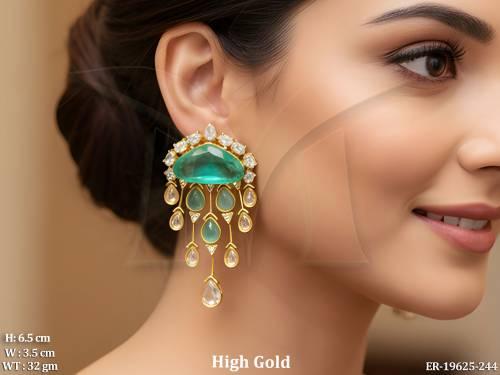 Traditional Long Kundan Danglers Statement Earrings
