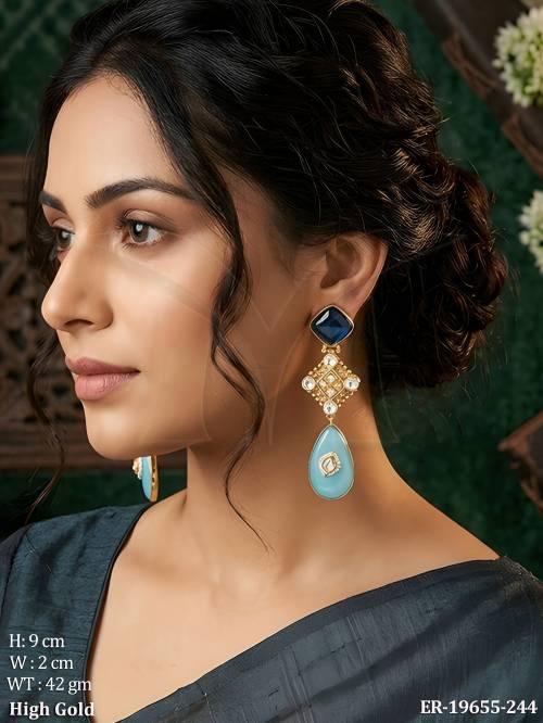 Blue Kundan Drop Earrings