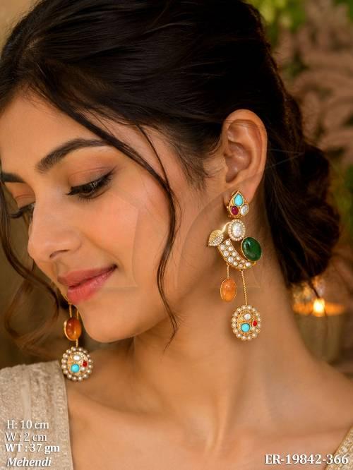 Traditional Multi Color Kundan Statement Earrings for Women
