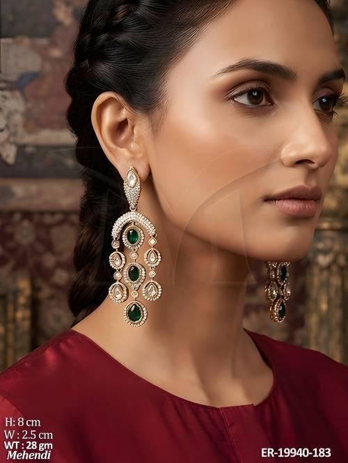 Kundan Full Stone Mehendi Polish Dangle Earrings