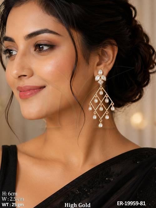 Premium High Gold Kundan Long Dangler Earrings with AD Stones