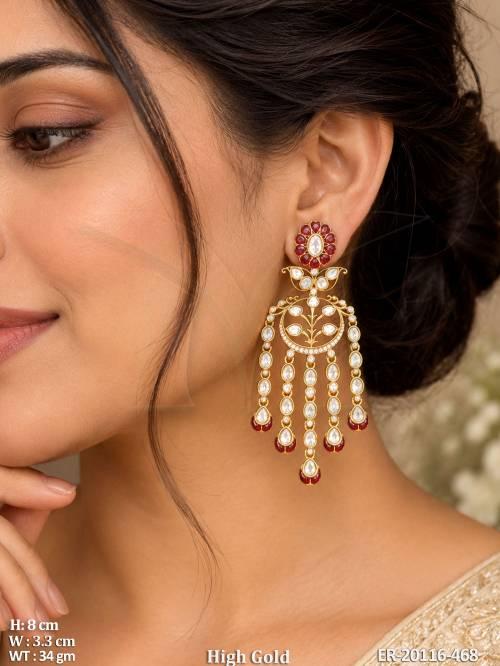 Elegant Floral Kundan Chandbali Earrings