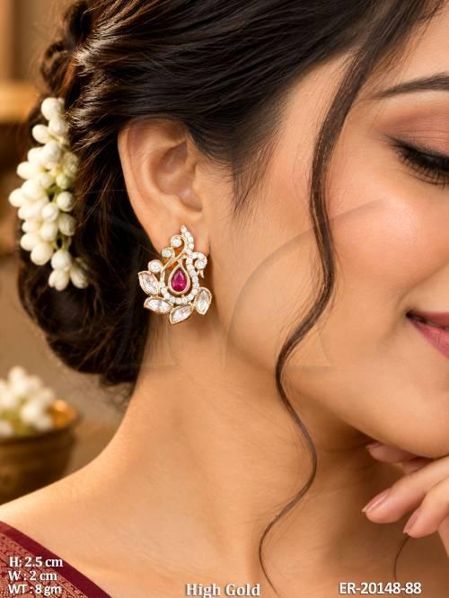 Kundan Full Stone Floral Stud Earrings