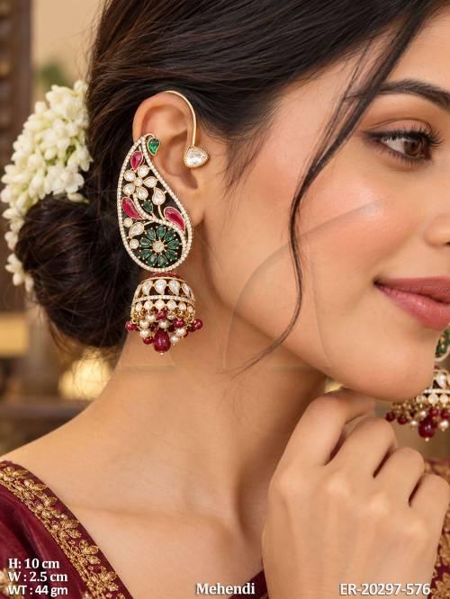 Mehendi Kundan Stone Designer Jhumka Earrings