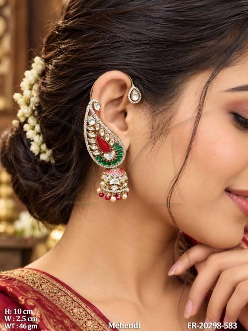 Fancy Mehendi Polish American Diamond Earrings