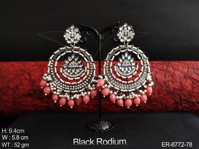 kundan jewelry beautiful black rodium polish full white stones tassels fashion party wear fancy earring