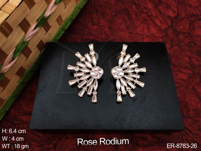 Fancy style Beautiful Designer Rose Rodium Polish Kundan Jewelry full white stones Party wear Earring / Studs / Tops