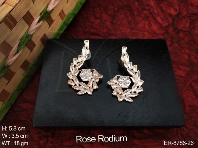Rose Rodium Polish Beautiful Full white Kundan Stones Designer Party wear Fancy Earring / Studs / Tops — ER-8786-26