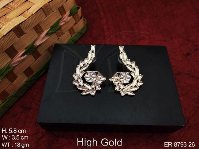 Designer High Gold Polish Beautiful Kundan Jewelry full white stones Party wear Earring / Studs