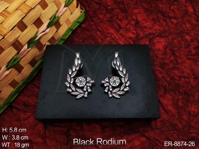 Beautiful Black Rodium Polish Fancy Style Designer Kundan Jewelry full white stones Party wear Earring  Studs Tops