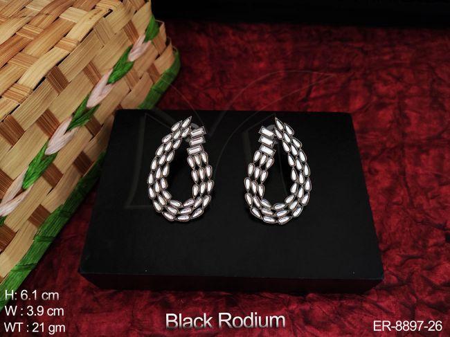 Black Rodium Beautiful Kundan Jewelry full white stones Designer Party wear Earring Tops Studs