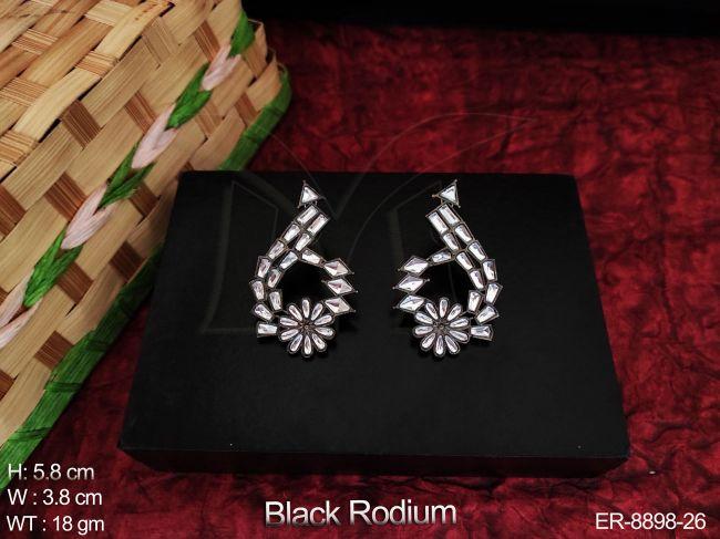 Designer Black Rodium Polish Kundan Jewelry full white Stones Fancy Style Party wear Earring / Tops / Studs