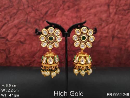 Beautiful Kundan Stones High Gold Polish Party wear Jhumka Earring  