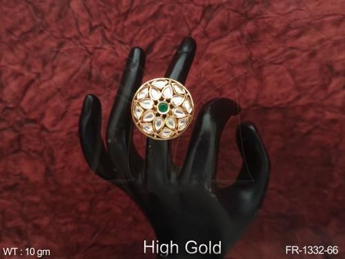 Fancy Design High Gold Polish Designer Party wear Kundan Finger Ring