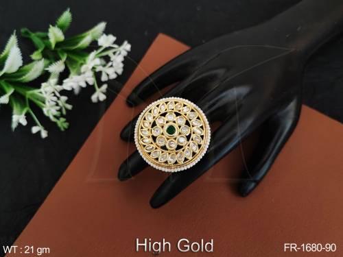 Desiger High Gold Polish Fancy Style Party wear Kundan Stones Kundan Jewellery Designer Finger  Ring
