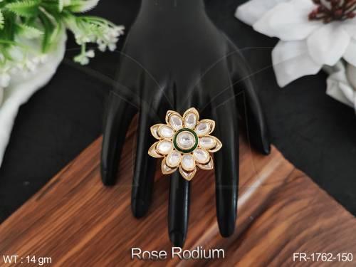 Fancy Design Party wear Beautiful Kundan Stones Rose Rodium Kundan Finger Ring