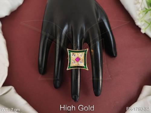 High Gold Fancy Style Party wear Beautiful Kundan Jewellery Kundan Finger Ring  — FR-1790-32