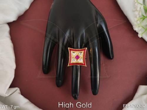 High Gold Fancy Style Party wear Beautiful Kundan Jewellery Kundan Finger Ring  — FR-1790-32