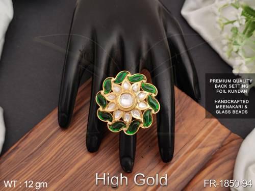 Fancy Desing Party wear Beautiful Glass Beads Designer High Gold Polsih  Kundan Finger Ring