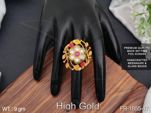 high-gold-polish-designer-wear-party-wear-handcrafted-jewelry-accessories-women-glass-beads-kundan-finger-ring-