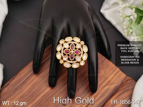 Hand Crafted High gold Polish Fancy Desing Glass Beads Kundan Finger Ring