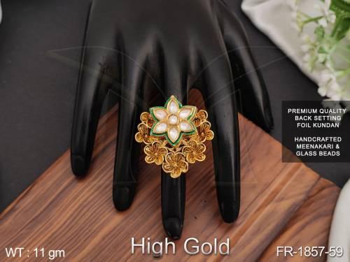 Fancy Design Party wear Beautiful High Gold Polish Glass Beads Kundan Finger Ring