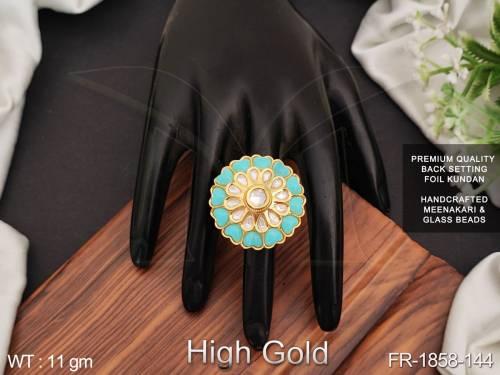 Designer Fancy Style Kundan Jewellery Glass Beads High Gold Polish Designe rFinger Ring