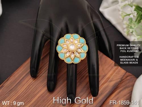High gold Polis Fancy design Party wear Beautiful Galss Beads Kundan Finger Ring