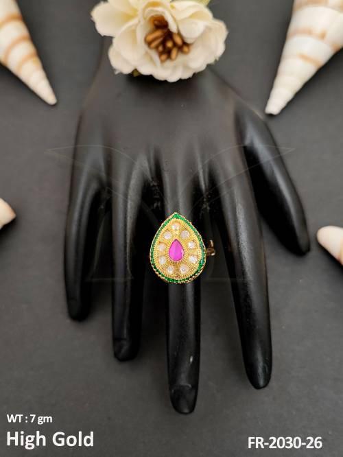 Fancy Style Designer Wear High Gold Polish Kundan Finger Ring 
