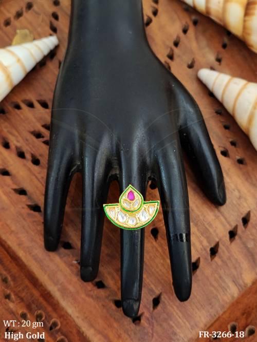 Kundan Design High Gold Polish Fancy Finger Ring — FR-3266-18