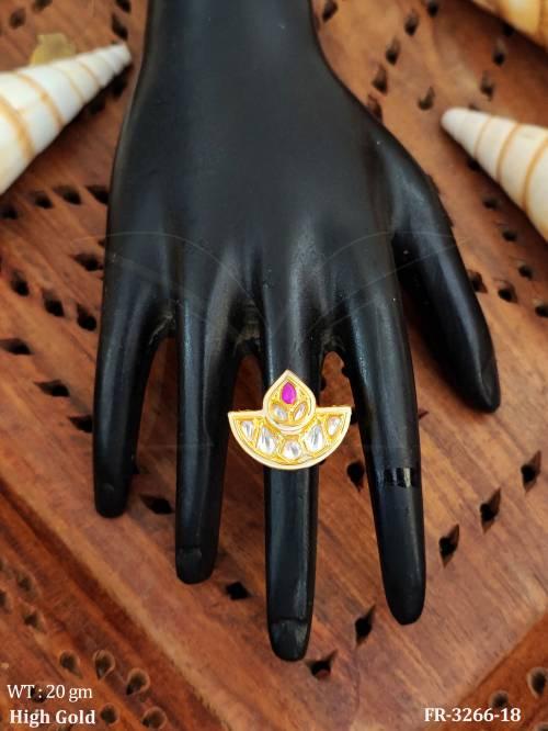 Kundan Design High Gold Polish Fancy Finger Ring — FR-3266-18