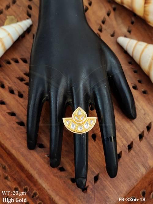 Kundan Design High Gold Polish Fancy Finger Ring — FR-3266-18