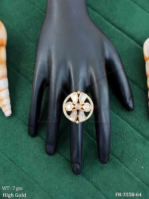 Kundan Round Floral Designer Statement Finger Rings