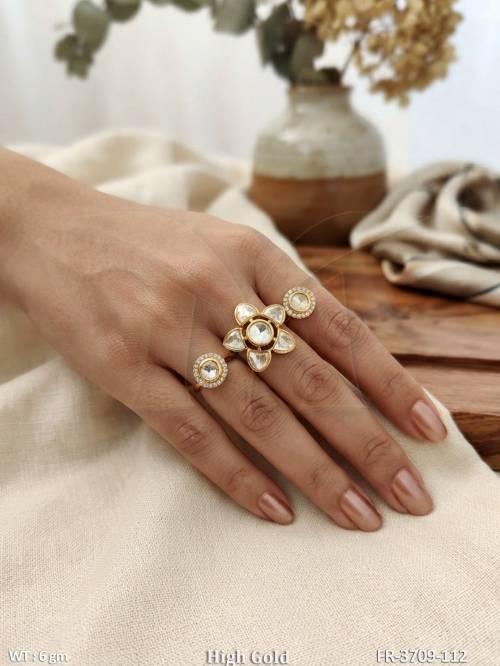 Elegant Floral Kundan Finger Ring