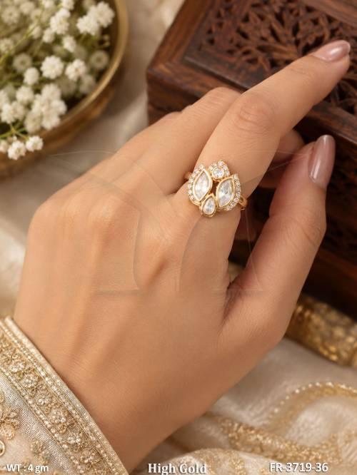 Kundan Flower Shape American Diamond Ring