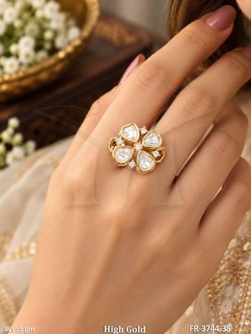 Elegant Gold Plated Flower Shape Finger Ring