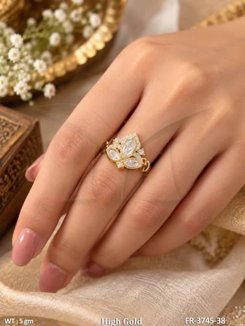 Elegant Kundan Leaf Design Designer Ring